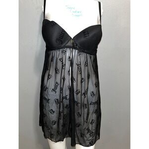 Juicy Couture Black Mesh Baby Doll Lingerie Babydoll Lace Trim Small S
